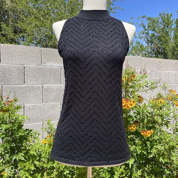 Nicole Studio Beaded Black Tank Top Sz 8 Medium Tank Top Beaded Going Out Top M - Picture 1 of 15